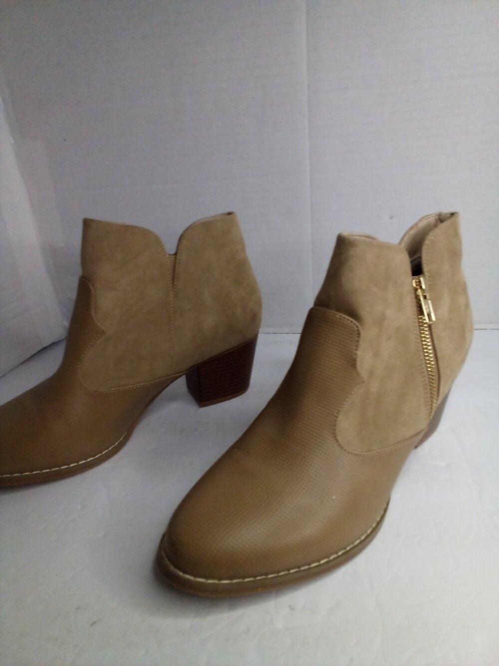 Comfort Est 1946 Ankle Boot Women 10M 10 Side Zip Block Heel Bootie Tan Brown - Picture 6 of 13